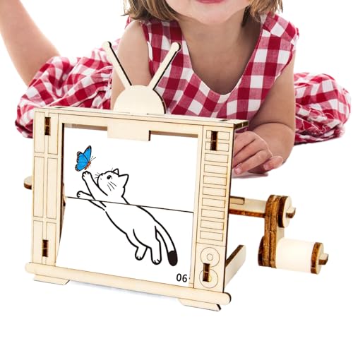 Generisch Juego de construcción para niños - STEM Juguete en forma de televisión de madera | Kit de construcción para una máquina de animación de manivela, para Navidad, cumpleaños, niñas