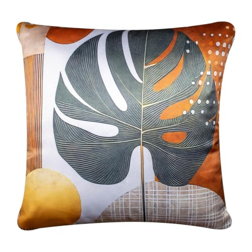 Image of Decorative Satin Sofa Cushion Covers Set of 5, 16 x 16 Inches, Multicolor Floral Printed Pillow Covers for Living Room, Bedroom, Couch & Sofa, Soft Glossy Fabric, Zipper Closure