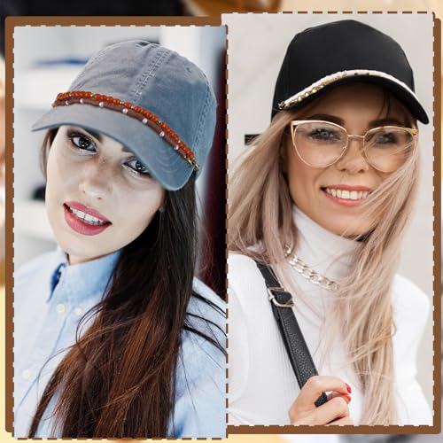 Image of Geyoga 9 Pcs Trucker Hat Chains Trucker Hat Charms Women Man Bill Decoration Detachable DIY Metal Chain for Mesh Baseball Cap(Brown,Boho)
