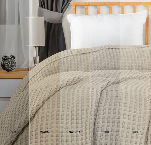 Image of Utopia Bedding 100% Cotton Waffle Weave Blanket Twin Size for Couch Sofa Bed - Lightweight, Breathable Summer Blankets Soft and Cozy, Gifts for Women Home Room Decor (Khaki, 90x72 Inch)