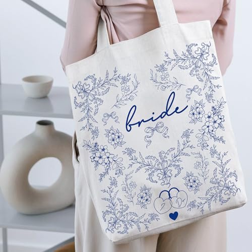 Bolso Tote Lady & Home para novia azul y blanco miniatura 2