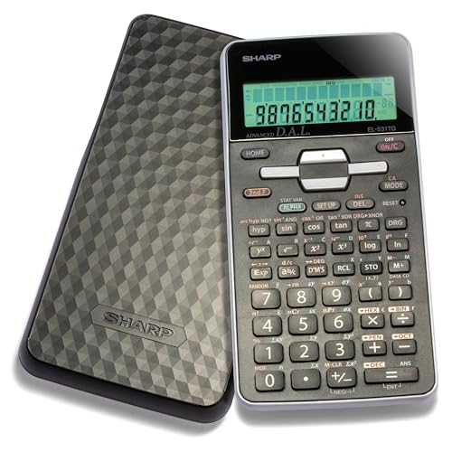 Sharp EL-531TGBBW Calculadora científica/engenharia de 12 dígitos com capa dura protetora, bateria e visor LCD alimentado por energia solar híbrida, ótima para estudantes e profissionais, preto, preto e branco