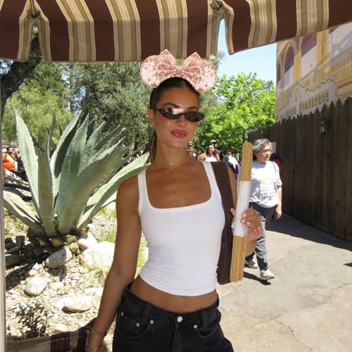 Image of DRESHOW Minnie Ears Headbands Mouse Ears Sequin Bow Headbands Elastic Adjustable Headband Glitter Party Decoration Cosplay Costume for Women