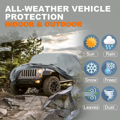 Image of Kayme Heavy Duty Jeep 2dr Car Cover, Custom Fit Jeep Wrangler 2 Door CJ YJ JK JL Waterproof All Weather for Automobiles, Full Car Cover - Sun, Rain & UV Protection