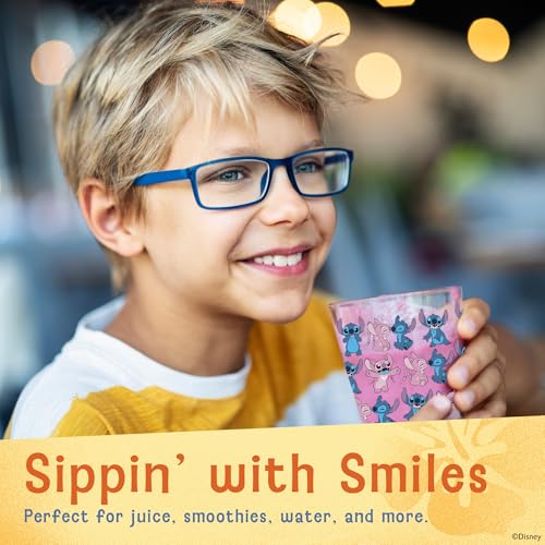 Image of Disney Stitch Acrylic Cups, Dishwasher Safe, 4-Pack | 16 oz, unbreakable, reusable, BPA-free, stackable to save space, great for water, juice, and family meals