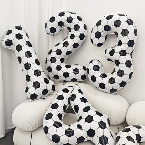 Image of Black White Soccer Number 5 Balloon 5nd Birthday Decoration 40in 5 Balloon | Helium Foil Mylar Balloon World Cup Football Sports Theme Favors for Birthday Party Anniversary Decorations Supplies