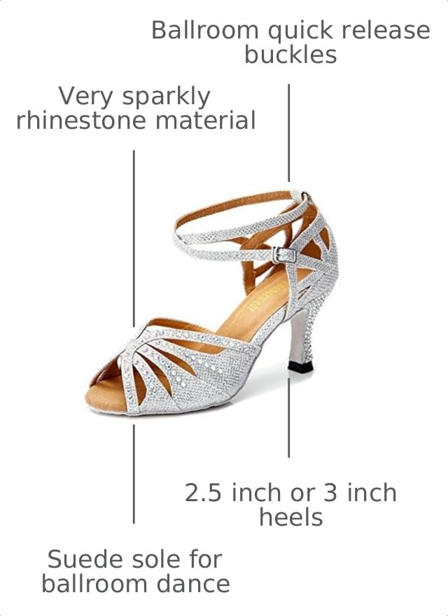 Image of TTdancewear Women Rhinestone Ballroom Dance Shoes Latin Salsa Performance Dance Shoes