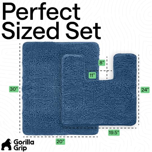 Image of GORILLA GRIP Bathroom Rug Sets, Soft Chenille 2 Piece Area Rugs Set, Toilet Base Mat and 30x20 Carpet, Absorbent Microfiber Washable Mats Dry Quickly, Home Decor and Bath Room Accessories, Blue