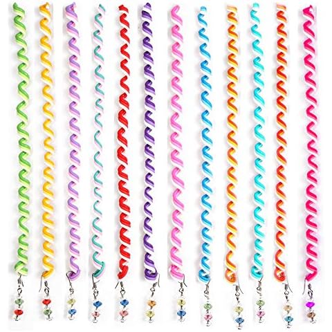 Hisight 12pcs Spiral Hair Rope Women Girl Hair Styling Twister Clip Hair Headwear with Crystal Pendant DIY Braider Tool Beaded Party Favor Hair Design Rainbow Roller Curler. (Trichromatic Mixture) Cover