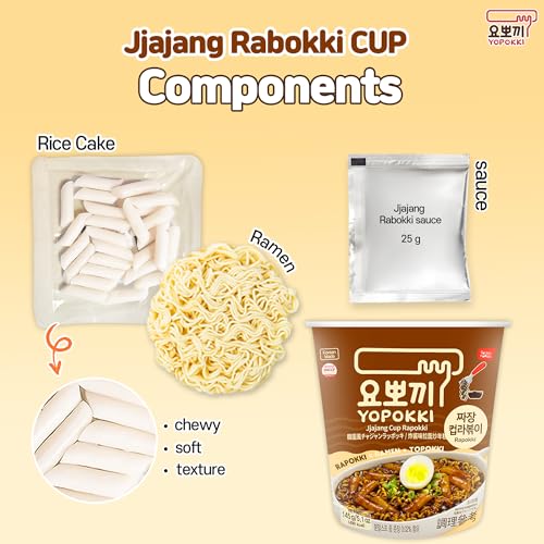 Yopokki Instant Rabokki Cup (Jjajang, Cup of 2) Korean Street food with Jjajang flavored sauce Ramen Noodle Topokki Rice Cake - Quick & Easy to Prepare