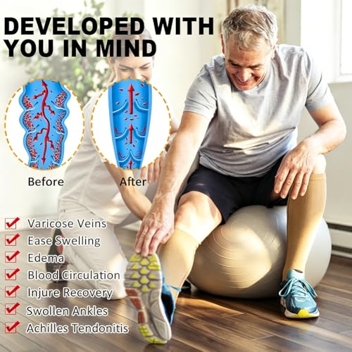Image of CASMON 2 Pairs Zipper Compression Socks for Women & Men,15-20 mmHg Closed Toe Knee High Support Sock for Varicose Vein Edema