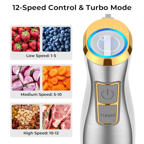 KOIOS Immersion Blender, 1100W 5-in-1 Multi-Purpose Hand Blender, 12-Speed, 600ml Beaker, 500ml Chopper, Egg Whisk, Milk Frother, White