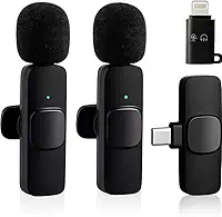 Microfone de Lapela Sem Fio Bluetooth, Kit 2 Microfonones, Abafamento de Ruído Até 10 Horas Tempo de Trabalho Compatível com Camera, iPhone, Android, PC, Android e USB-C - Premium