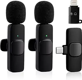 Microfone de Lapela Sem Fio Bluetooth, Kit 2 Microfonones, Abafamento de Ruído Até 10 Horas Tempo de Trabalho Compatível com Camera, iPhone, Android, PC, Android e USB-C - Premium