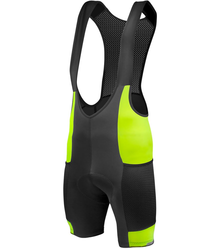 Aero Tech Designs | Men's Gel Touring Padded Cycling Bib-Shorts | Standard Inseam | XX-Large | Safety Yellow