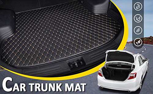 Image of TOPSTITCH Boot Mat for Hyundai i20 || Luxury Leatherite Double Layer Mat || Custome fit Complete Set (Black with Beige Thread)
