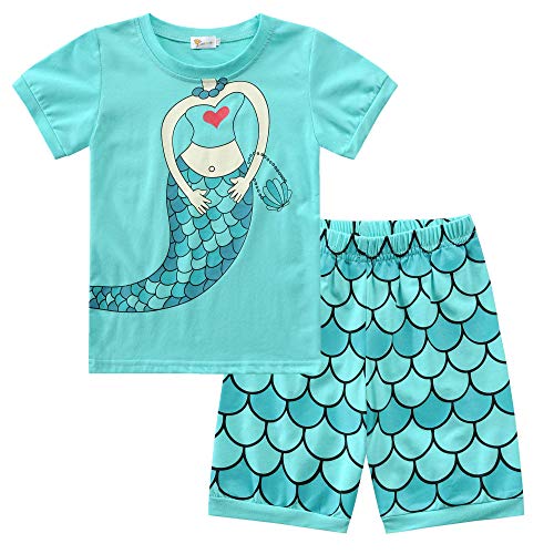Mermaid Short Pajamas for Girls Cotton Sleepwear Summer Toddler Pjs Clothes Size 1-7 Years