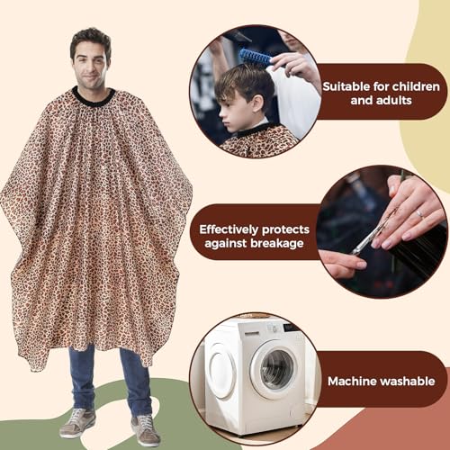 ZRUEWOT Leopard Friseurumhang Umhang Friseur 120cm×140cm Wasserdicht FriseurumhäNge Einstellbar Haarschneideumhang Barber Cape Geeignet für Friseursalons Erwachsene und Kinder GleichermaßEn mit Kamm