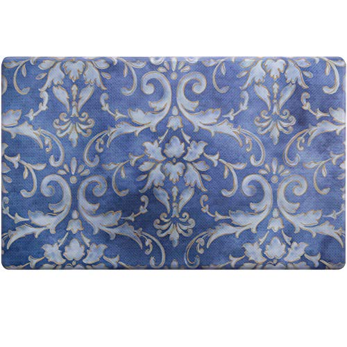 SoHome Cozy Living Anti Fatigue Mat Kitchen Mat Non Slip Stain Resistant Easy Clean 1/2 Inch Thick Kitchen Floor Mats, Damask Blue 20" x 36"