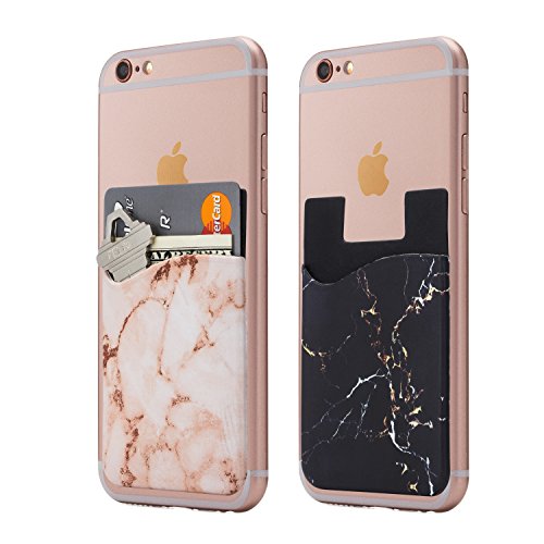Cardly (Two Cell Phone Stick on Wallet Card Holder Phone Pocket for iPhone, Android and All Smartphones. (Pink & Black)