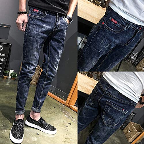 Andongnywell Men's Mid Waisted Slim Fit Stretch Straight Jeans Man's Stretchy Pencil Denim Pants Trousers4