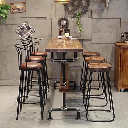 Industrial Solid Wood Bar Height Table - Rectangular Counter Height Dining & Pub Table, Tall Narrow Sofa Table, 78.7" Brown Finish, No Stools Included
