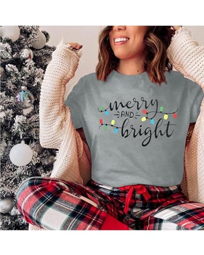 Merry and Bright Fairy Lights Christmas T-Shirt for Women - Image 4