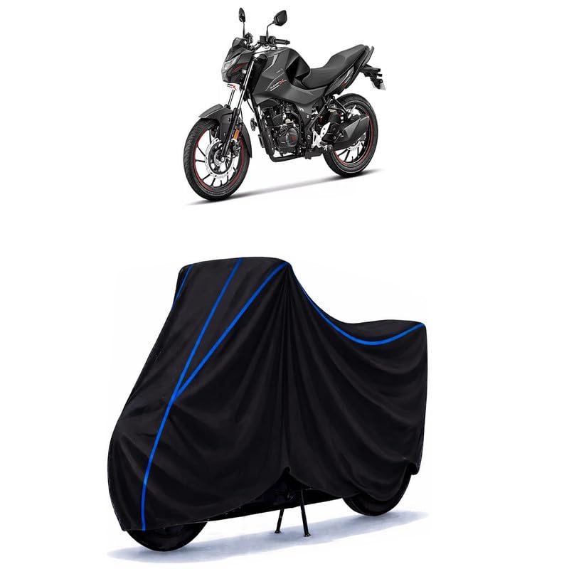 Image of Hero Xtreme 160R BS6 Bike Cover Water Resistant Universal Motorcycle Rain | Heavy Duty UV Protection, Dust, Scratch Indoor Outdoor All Weather with Black Blue Piping Elastic