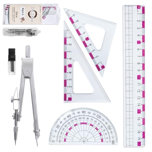 DY.2ten 定規・コンパスセット 学生用定規セット コンパス 20cm直定規 三角定規 半円分度器 作図ツール 算数定規セット 小学生 文房具 幾何学 中学生 学用品 教師 スクール 多機能 製図定規