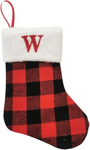 Mini medias de Navidad de 8.7 pulgadas, medias de Navidad personalizadas a cuadros rojos y negros con inicial, pequeñas medias de Navidad colgantes