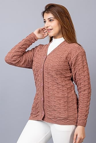 Image of Women Woolen V Neck Casual Wear Stylish Cardigan Sweaters for Winter with Front Pockets
