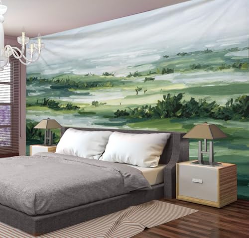 Drap mural paysage vert foncé pour salon cosy et déco chambre