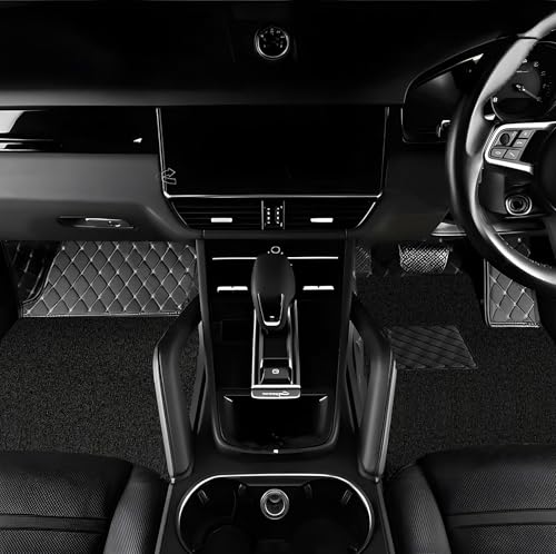 Image of NEXTA Premium Nappa Luxury Leather with Grass Mat Complete Set || 100% Waterproof and Washable||7D Cars Floor Mats for VinFast Limo Green - 7 Seater (All 3 Rows) | Color : (Black & Silver)