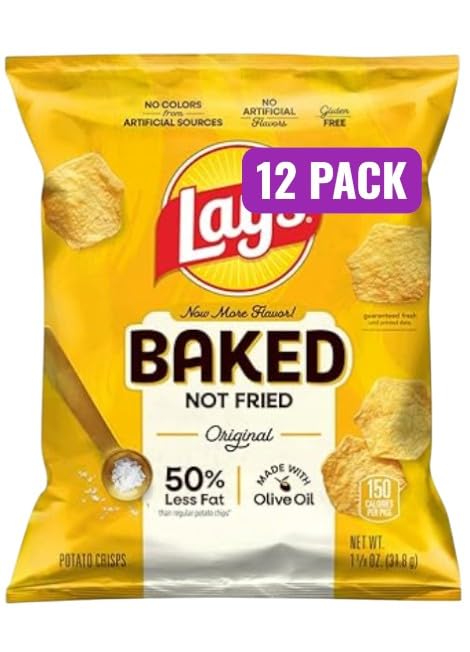 Baked Original Potato Chips, Gluten Free, 50% Less Fat, 1.125 oz Bags, Pack of 12, Bundled By Shoppyway (1.125 Oz (Pack of 12), Baked Original)