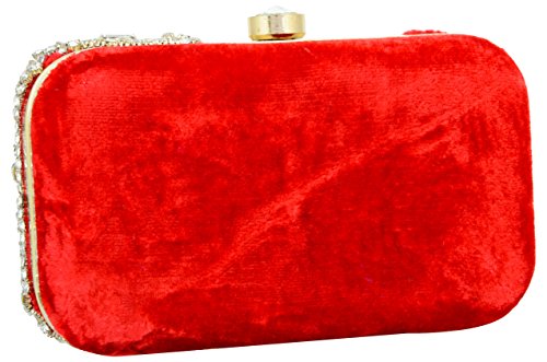 Image of TOOBA Handicraft Women's Embroidered Clutch Purse | Designer Handbag with Golden Floral & Pearl Work | Wedding, Cocktail, Party & Bridal Gift Bag for Women & Girls
