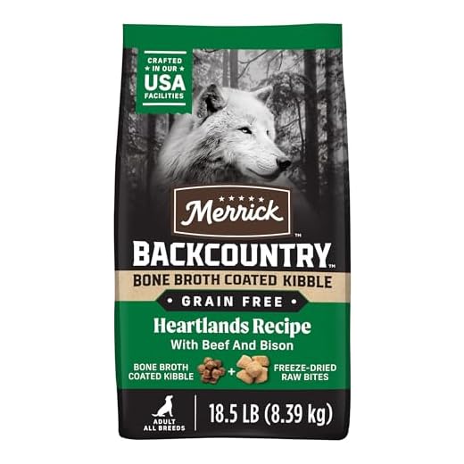 Merrick Grain Free Dry Dog Food Backcountry Bone Broth Coated Kibble Heartlands Recipe with Beef and Bison - 18.5 lb. Bag