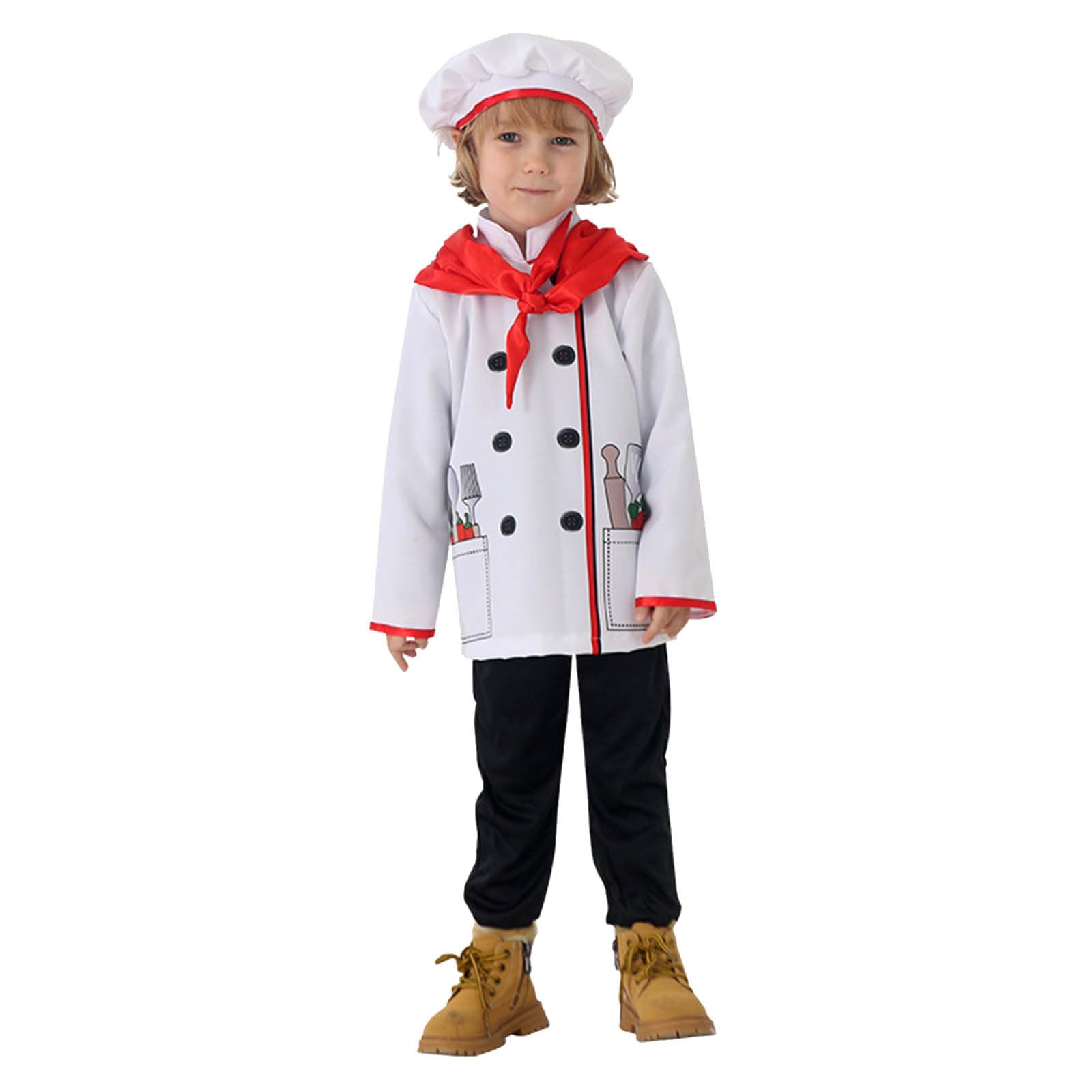 2025 Costume da cosplay per bambini Halloween a tema "Ritorno alla scuola" - Set di abiti da cucina per giovani ambizioni nelle esibizioni culinarie con cilindro e foulard triangolare Mikan Cosplay