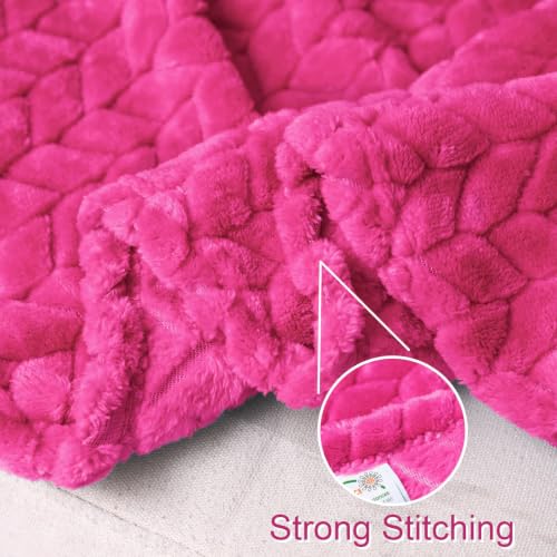 Image of Exclusivo Mezcla Fleece Throw Blanket for Couch Sofa, 50 inchx70 inch, Hot Pink | Oversized Soft Cozy Fluffy Blankets for Summer, Decorative Plush Flannel Throws for Living room, Bedroom with Leaves Pattern