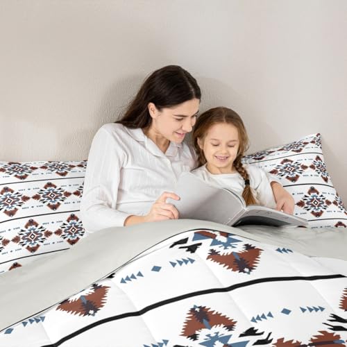 Image of Feelyou Boho Comforter Set Toddler Size Aztec Bedding Set for Kids Boys Girls Bohemian Style Duvet Quilt Modern Bedroom Decor Microfiber 2 Pcs with 1 Pillow Cases