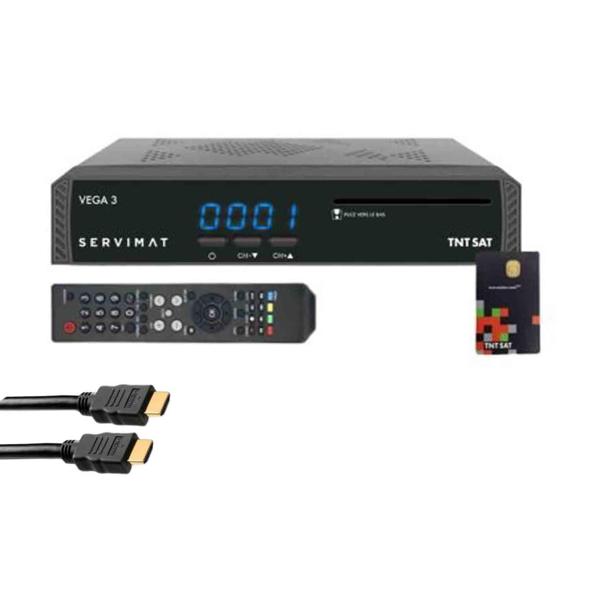Pack SERVIMAT III Récepteur TV Satellite Full HD + Carte d'accès TNTSAT V6 Astra 19.2E + Câble HDMI