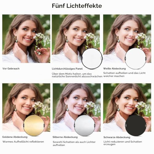 K&F CONCEPT 5in1 Faltbar Reflektor Fotografie mit Tasche&Handgriff 80CM – Ansicht 3