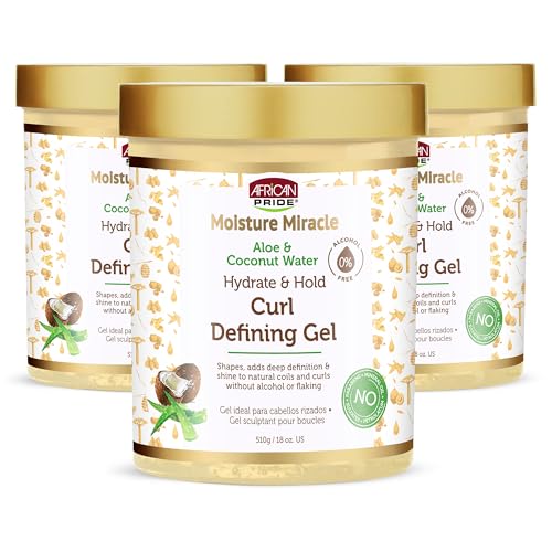 African Pride Moisture Miracle Hydrate & Hold Curl Defining Gel for Curly & Coily Hair, Controls Frizz, Hydrates, Defines Coils & Curls, No Flakes, 18oz, Pack of 3