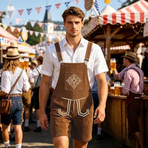 Deguisement bavarois Halloween avec pantalon en cuir avec bretelles PU