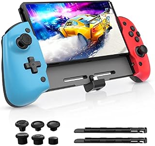 NexiGo Gripcon, Enhanced Switch/Switch OLED Controller for Handheld Mode, Ergonomic Controller for Nintendo Switch OLED with 6-Axis Gyro, Mapping, Vibration (Blue & Red)