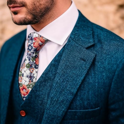 Image of Barry.Wang 100% Cotton Floral Ties for Men 63 inch Extra Long Necktie Clip | Fashion Cotton Printed Neckties,Wildflower 2.76 inch Ties Skinny,Gift Box,Groomsmen Wedding‌ Engagement Graduation