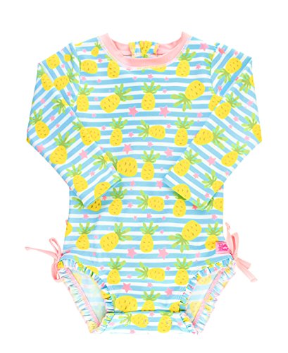 RuffleButts Baby/Toddler Girls Long Sleeve One Piece Swimsuit - Pineapple Paradise with UPF 50+ Sun Protection - 2T