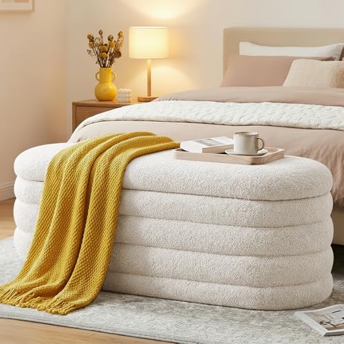 Ckaff Banc Bout de lit Banquette, Coffre de Rangement Ottomane Repose-Pieds Rembourré Pouf Pliable Banc de Chaussures 115 x 45 x 46 cm, Repose-Pieds pour...