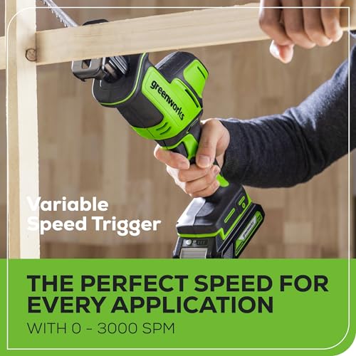 Greenworks 24V Brushless Cordless Reciprocating Saw,1" Compact One-Handed Recip Saw(3,000 SPM),Variable Speed, 2.0Ah Battery and Compact Charger Included,‎ RSG404 thumbnail 7