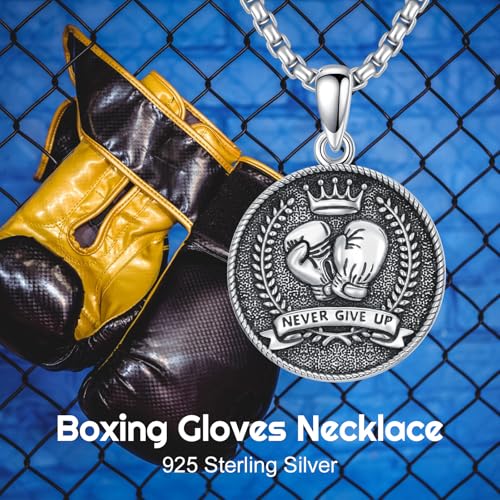Boxing Glove Necklace - 925 Sterling Silver Boxing Glove Pendant - Hip Hop Punk Jewelry - Gifts for Men & Women3