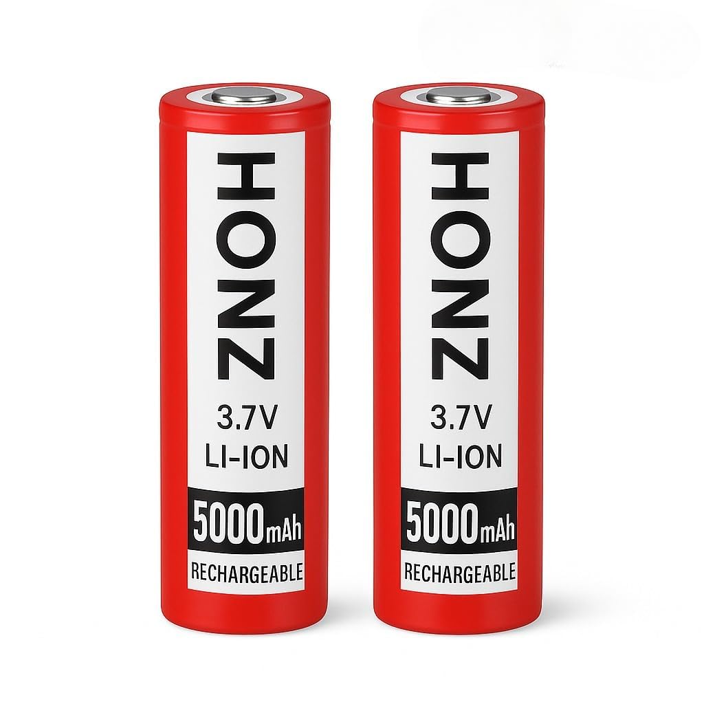 Flysmart 3.7V 5000mAh Rechargeable Lithium-Ion Batteries Flat Top High Capacity Cells for Torch, Power Bank, LED Lights, Toys, Bluetooth Speaker, Solar Devices and Electronic Gadgets (2)
